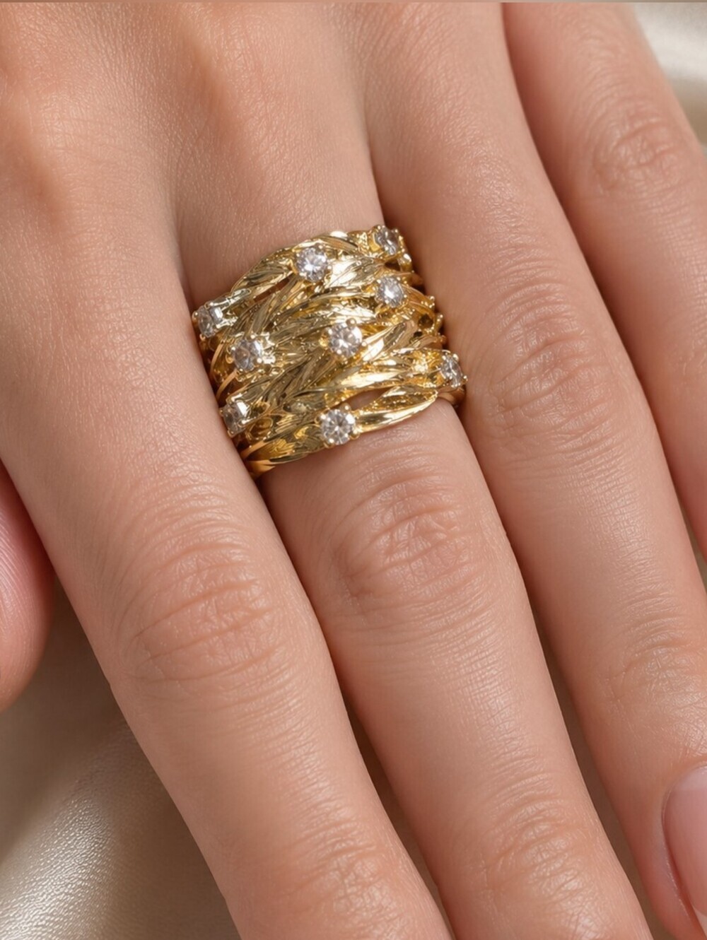 Gold-Tone Multi-Band Crystal Accent Ring - Picture 7 of 8